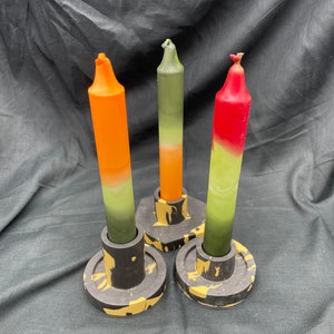 Ensemble de bougies d'Halloween teintes à la main (3 pièces) – décorations d'automne effrayantes en rouge sang, orange citrouille et vert foncé – parfaites pour Halloween