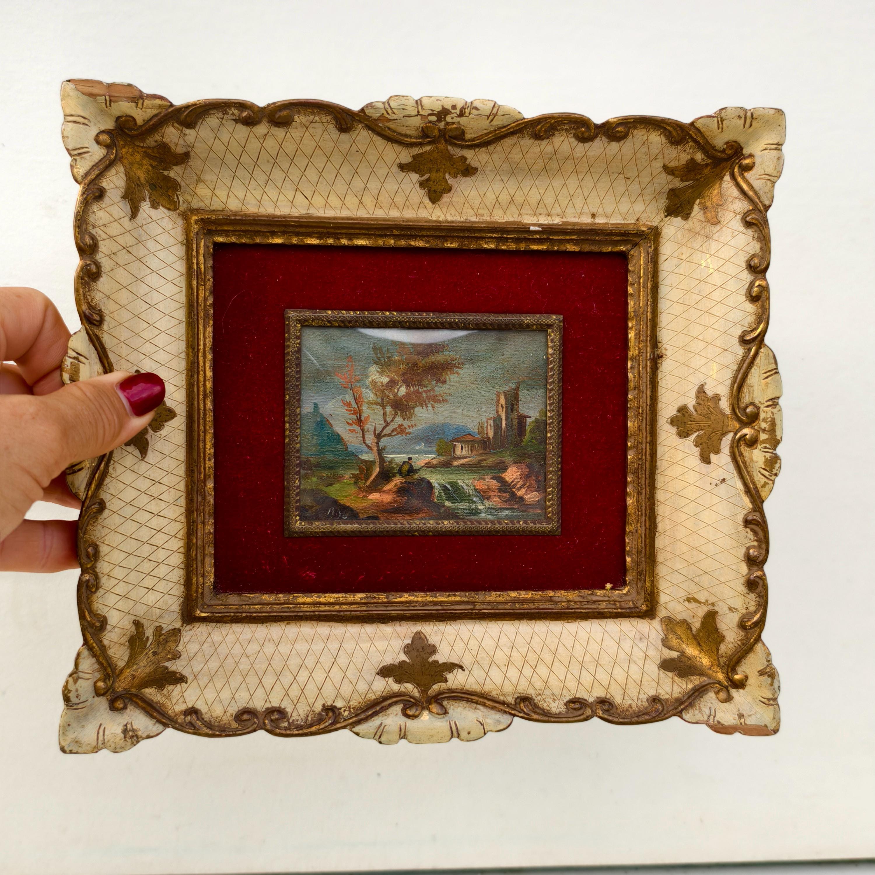 華やかな額縁に入った小さな風景画 - Etsy 日本