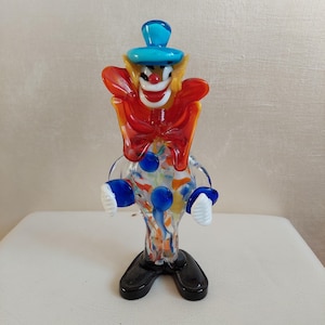 glass clown figurine Murano crystal handblown. Table shelf decoration.