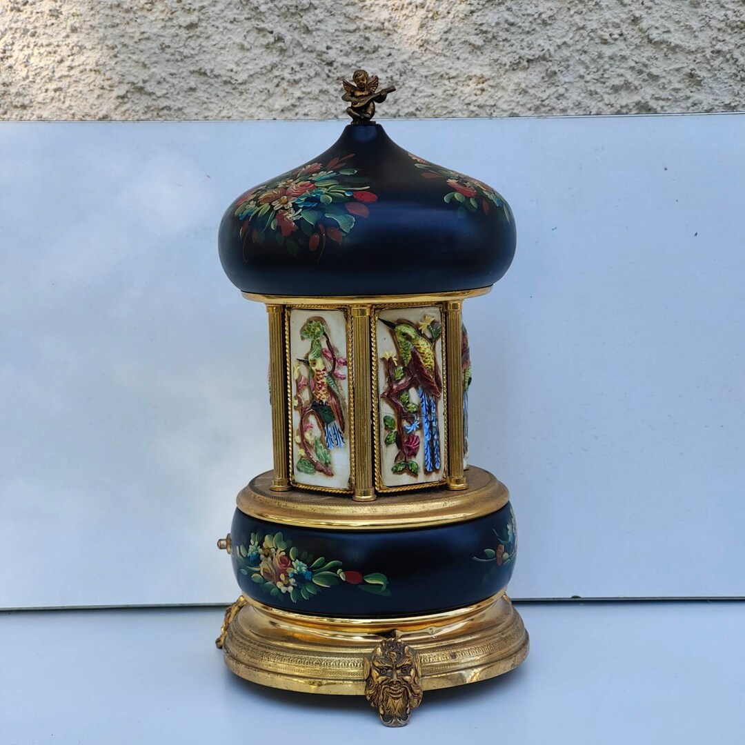 Vintage Cigarette Music Box Reuge Lipstick Carousel Not Working but