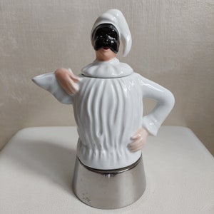 MOKART PULCINELLA Porcelain and Steel Moka Coffee Maker 3 Cups, moka from the 80s. Avventà – Turin. Made in Italy. Neaple