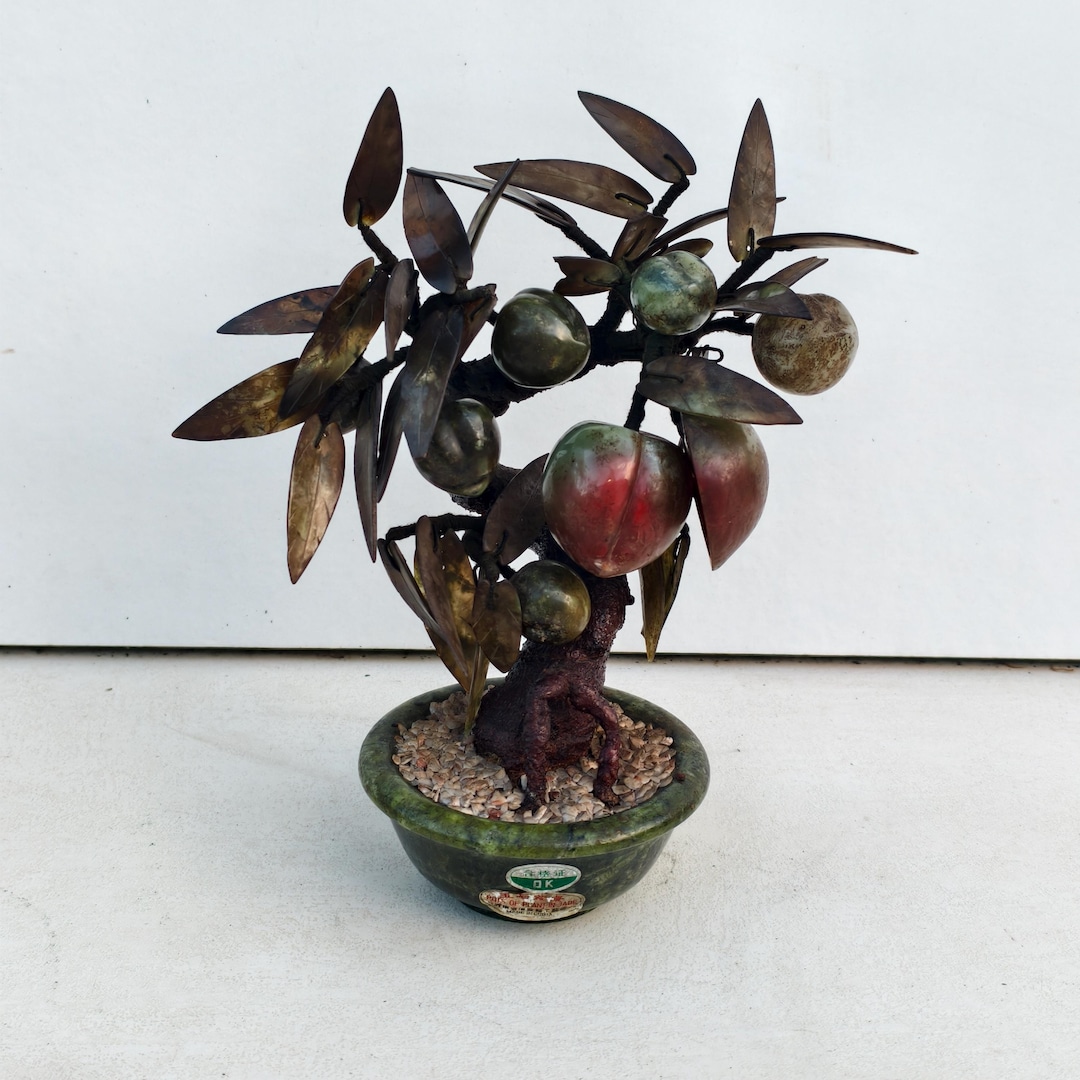 翡翠石風水盆栽 桃の木。翡翠の鉢植え - Etsy 日本