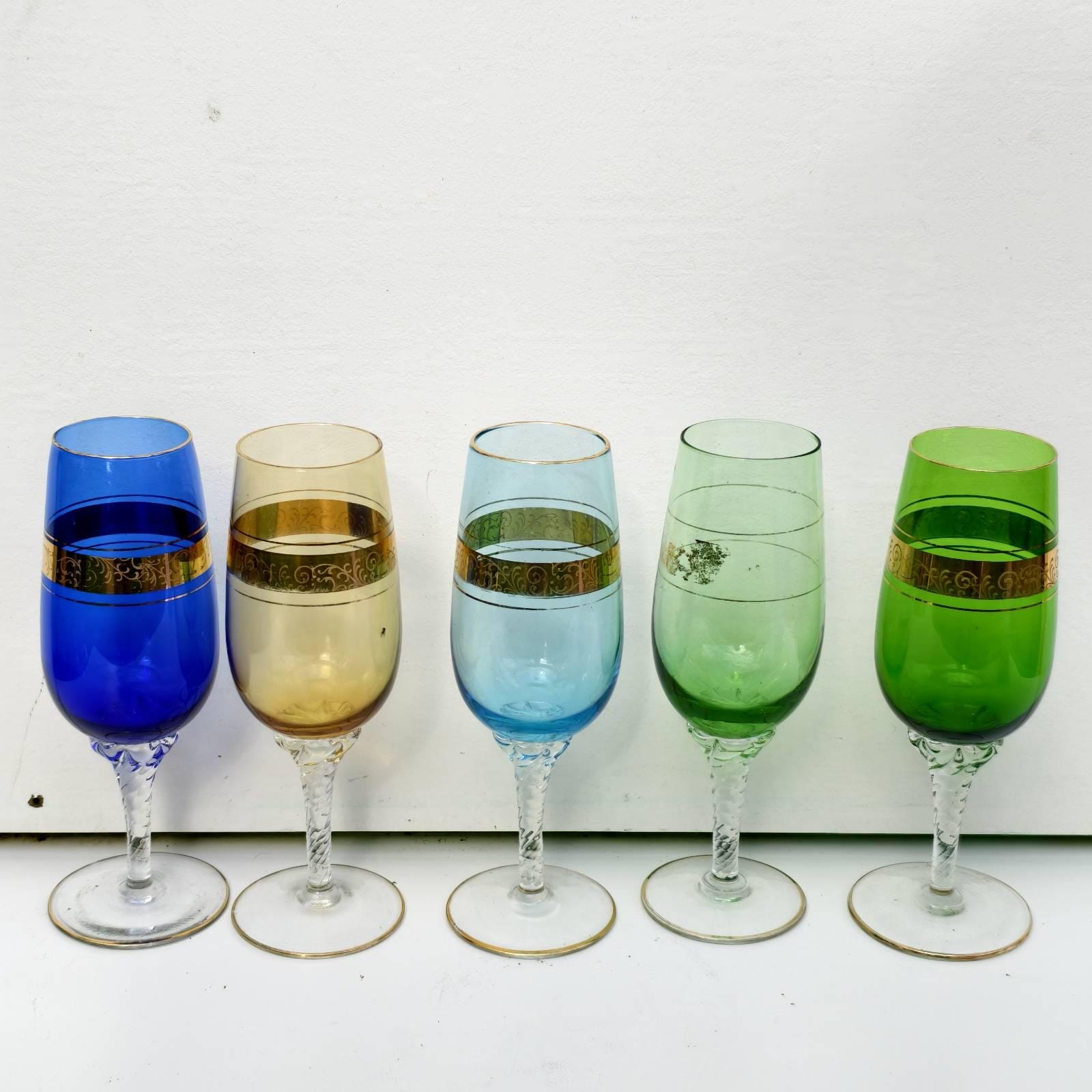 24金装飾のクリスタルグラス。ムラーノ産5個セット - Etsy 日本
