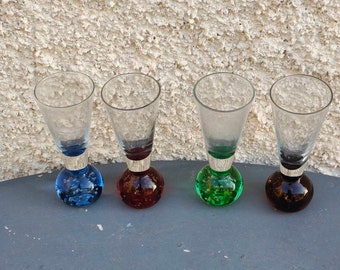 glass colored ball glasses Small artistic liqueur glasses set of 4 vintage 70's
