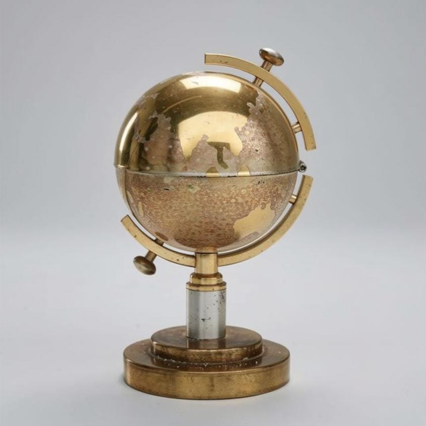World Globe Table Lighter, Antique Brass Desk Accessory, for Him
