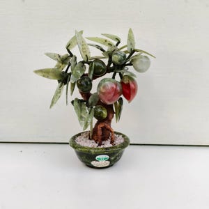 Jade Stone Feng Shui Bonsai Peach Tree. Pots of plant in jade