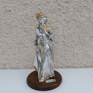 statue Victorian woman silver plated Antique lady figurine