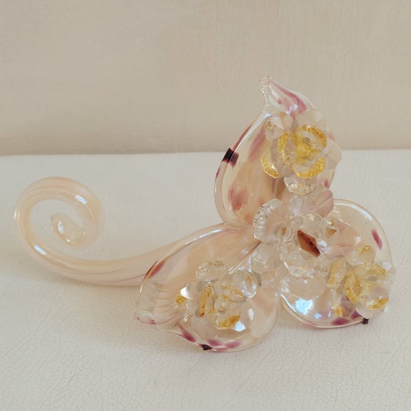 Fleur en verre de Murano avec décoration en cristal Décoration florale de table Cadeau pour maman, femme, petite amie