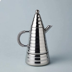 Vintage Stella Archimede Moka Pot 6 Cups - 1980s Italian Conical Stainless Steel 18/10 - Postmodern Memphis Design - Made in Italy