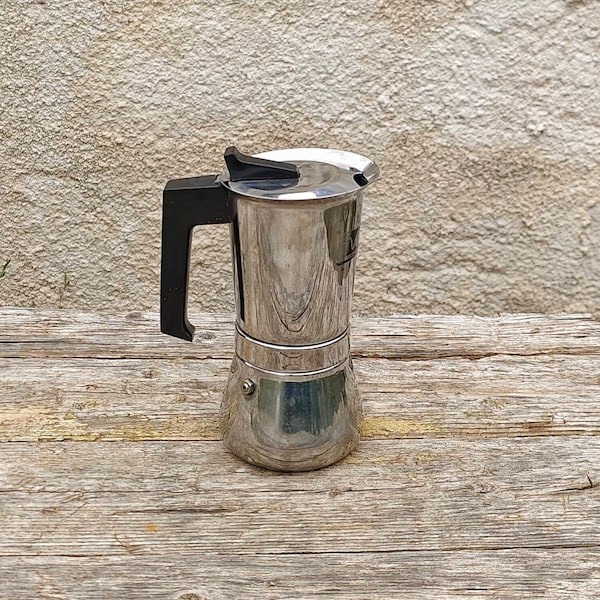 Vintage steel coffee maker Vev Vigano for 6  cups Italian small stainless moka pot