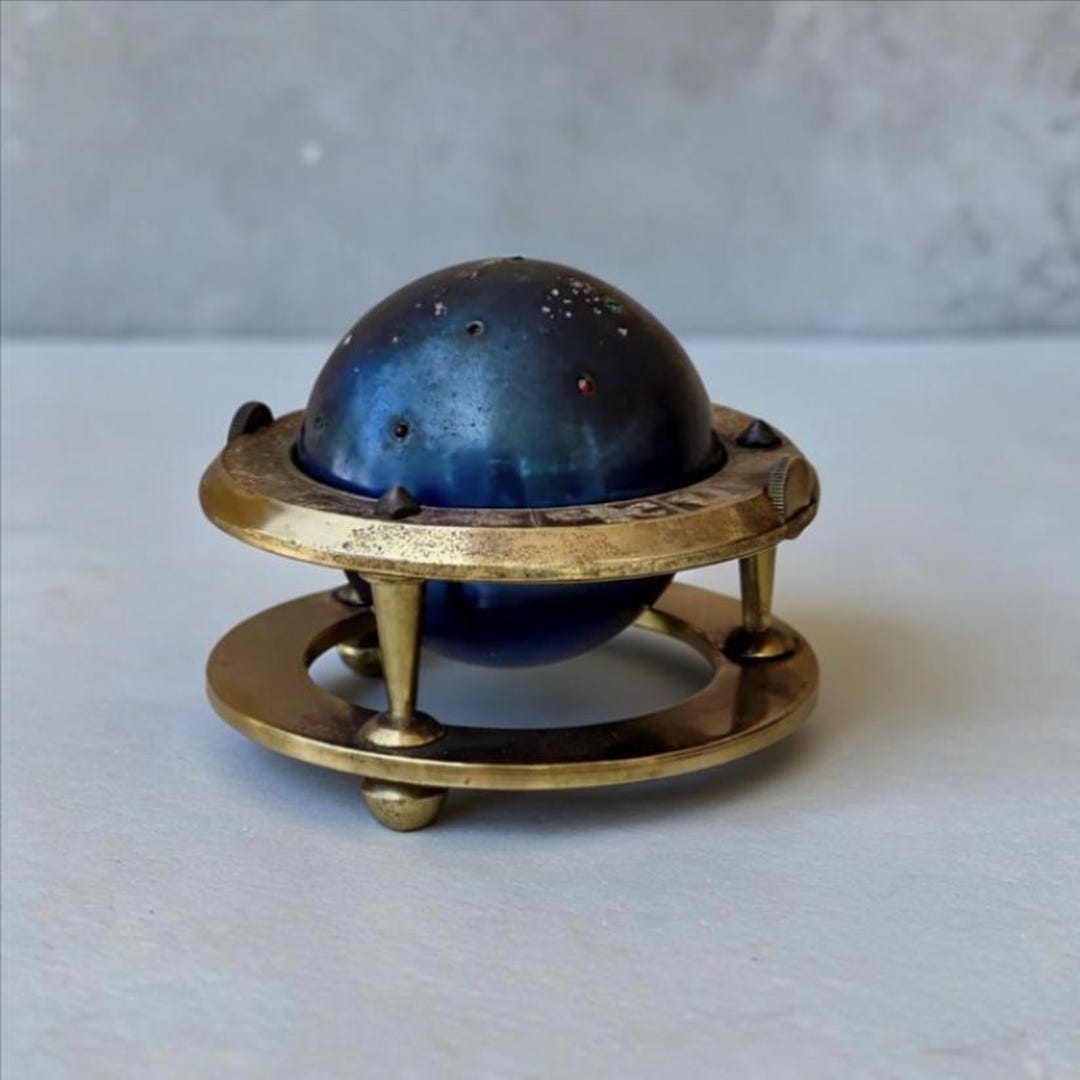 Vintage Brass Zodiac Table Lighter, Sparking 1960s Planetarium