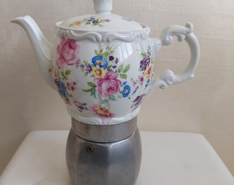 ceramic coffee maker with floral print moka pot  for 8-10 cups.