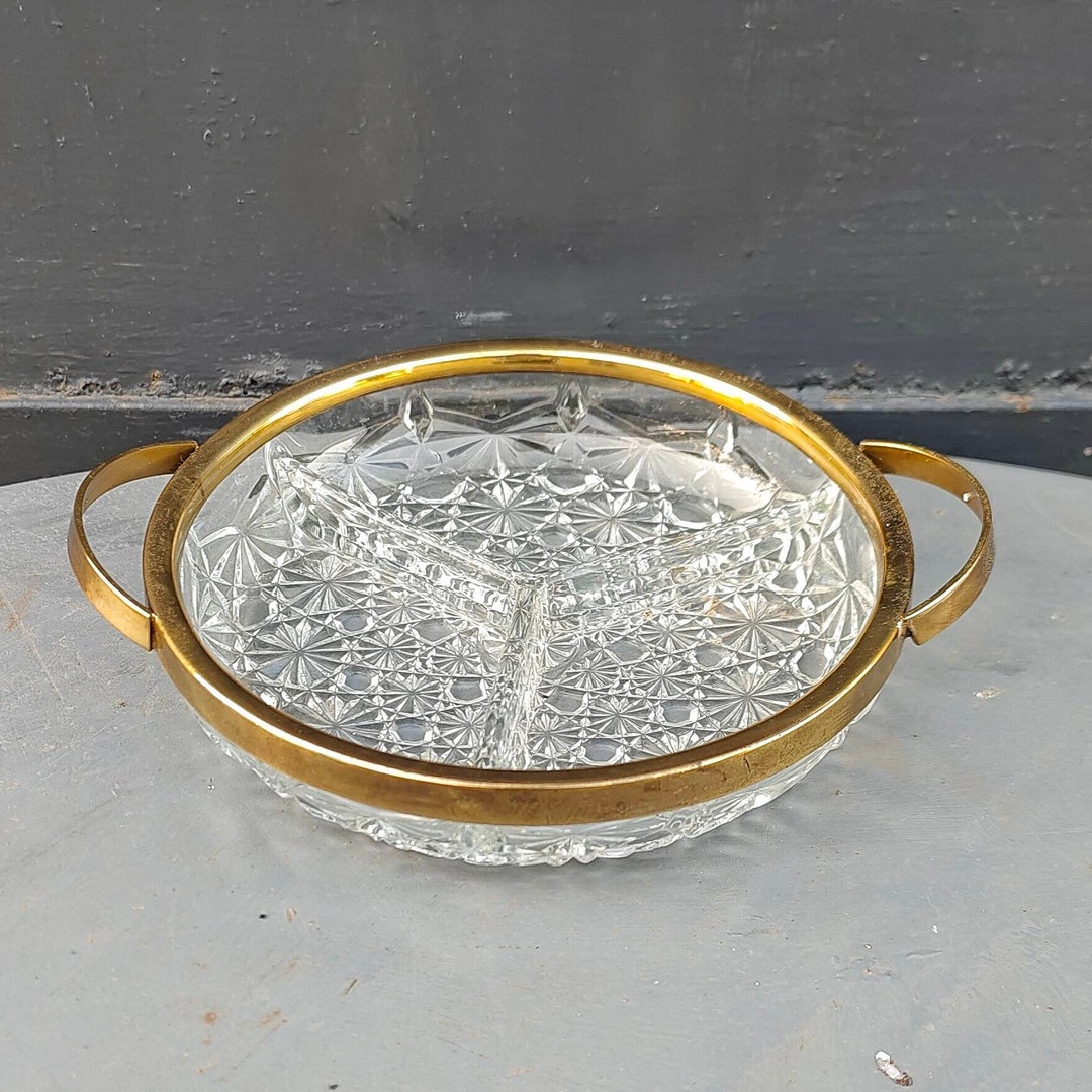 Vintage 1960s Cut Glass Serving Plate With Handle Snack Plate Etsy