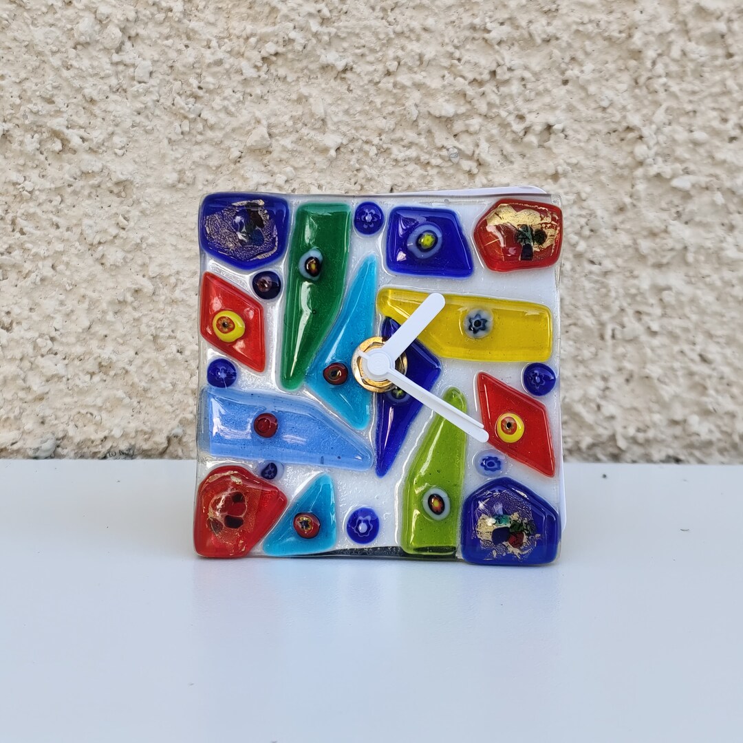 Vintage Murano Glass Bright Fused Desk Clock Etsy