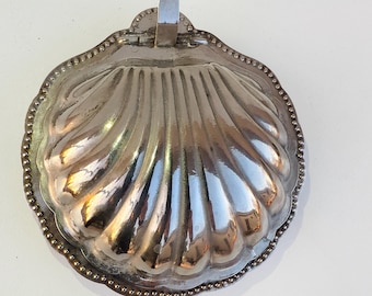 Kaviarmuschel mit kobaltblauer Glasschale für Butter versilberte Muschelformschale
