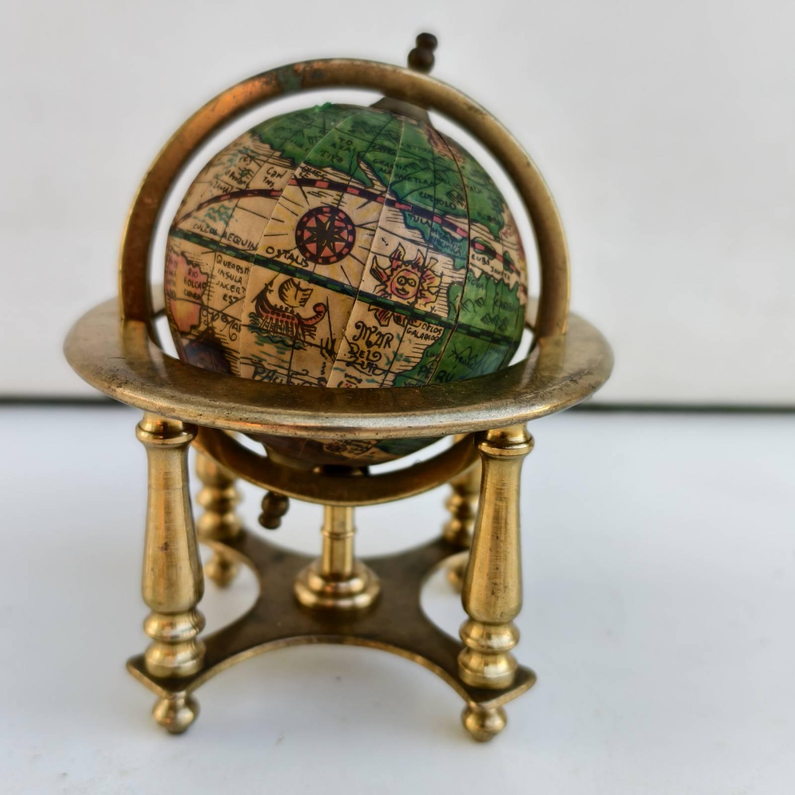Figurine Globe Miniature En Argent 800 Lapis Lazuli Turquoise