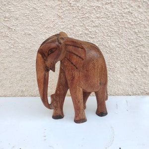 large elephant  Teak hand carved wood table animal figure African decor.