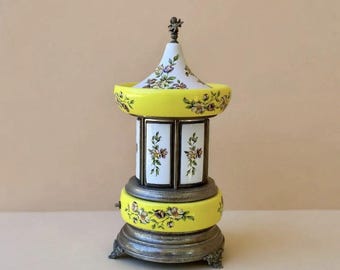 vintage cigarette holder carousel Painted Blue Lipstick Music Box  LIBBY & MY Reuge Musical Carousel Vintage Italian