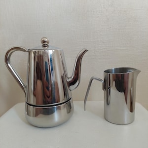 steel coffee maker Stella &quot;ARIANNA&quot; for 6 cups Italian stainless inox 18:10 moka pot and inox milk jug Stella.