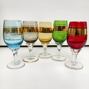 Liquer Crystal glasses with golden 24 kt decoration. Murano glasses set of 5