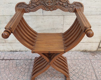 Chaise pliante vintage Savonarole, mobilier du trône de la Renaissance