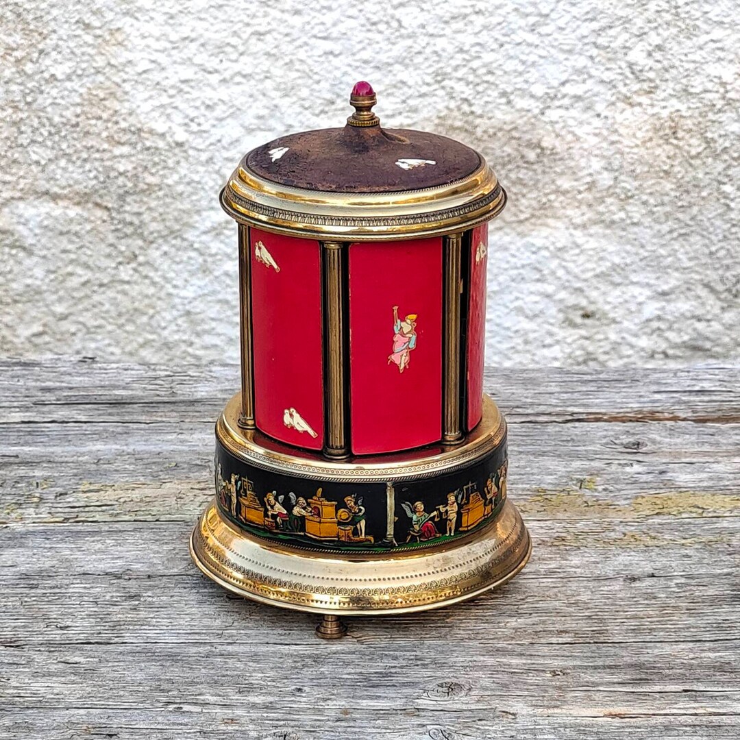 Small Vintage Cigarette Music Box Lipstick Carousel Tiny Reuge Etsy