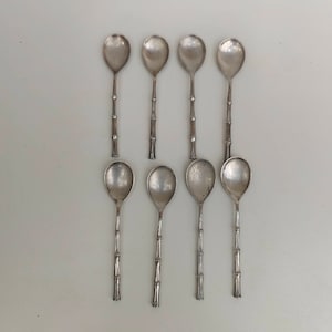 Silver plated tea spoons bamboo model  E.P. Zinc Set of 8 vintage kitchen