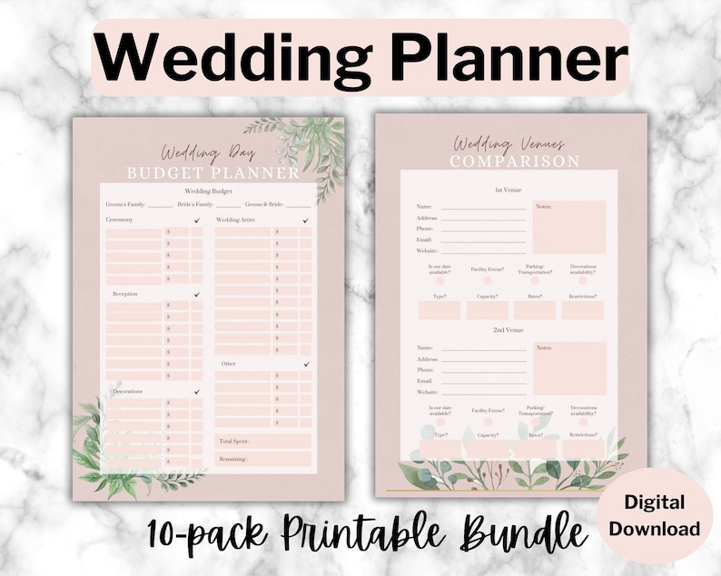 Printable Wedding Checklist | Wedding Planner Bundle | Wedding Planning Pages PDF| Gift for Her| Newly Engaged |Digital Download