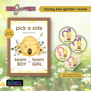Vad kommer att hända? Avslöja könet hos älskling Välj sida Lag Pojke eller flicka, Han eller hon Vad kommer att hända? Honungsbi, Lite honung är på väg, Älsklingskalas