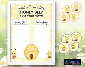Baby Bee Gender Reveal Voting Board, He or She (Editable Canva Template)