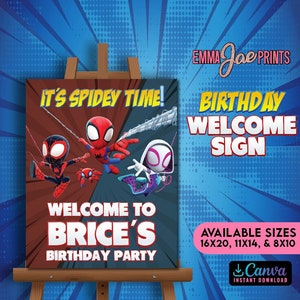 Spidey friends Birthday Party Welcome Sign, Spidey Editable Welcome Sign, Spider man Superhero Kids Party Decor, Digital File Only