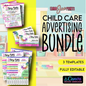 Child care advertising bundle, Home Daycare marketing, Child Care business card template, Daycare tear off flyer, Child care marketing
