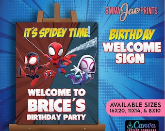 Spidey friends Birthday Party Welcome Sign, Spidey Editable Welcome Sign, Spider man Superhero Kids Party Decor, Digital File Only