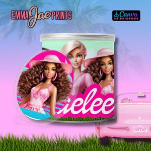 Doll Birthday Pringles Can Label: Pink Party Template (Canva Download)