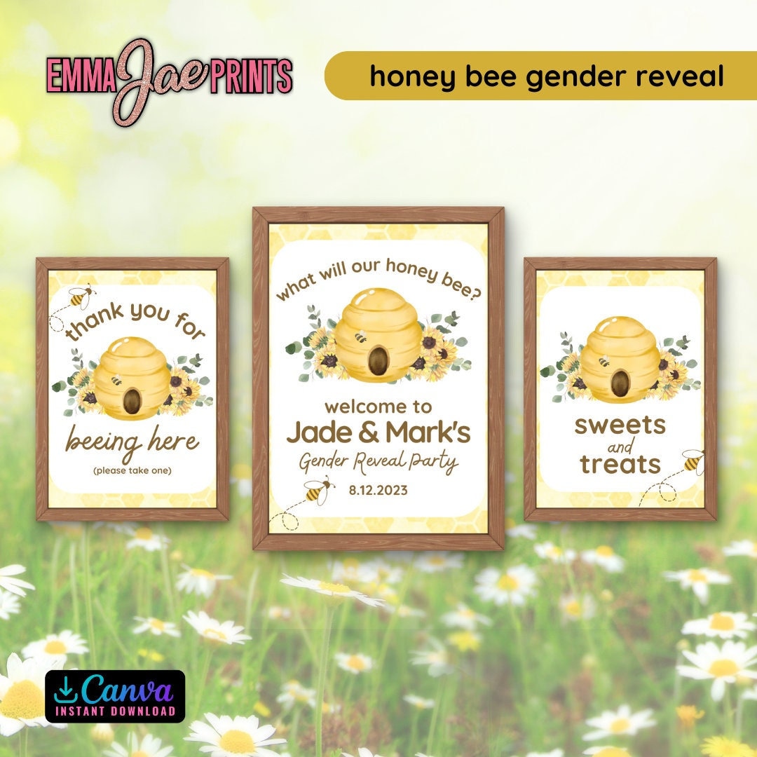 What Will Baby Bee Gender Reveal 8x10 Table Sign Bundle, He or She What ...