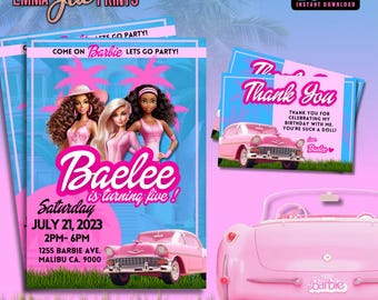Editable Doll Invitation, Printable Invitation Download, Pink Party Template, Instant Canva Download