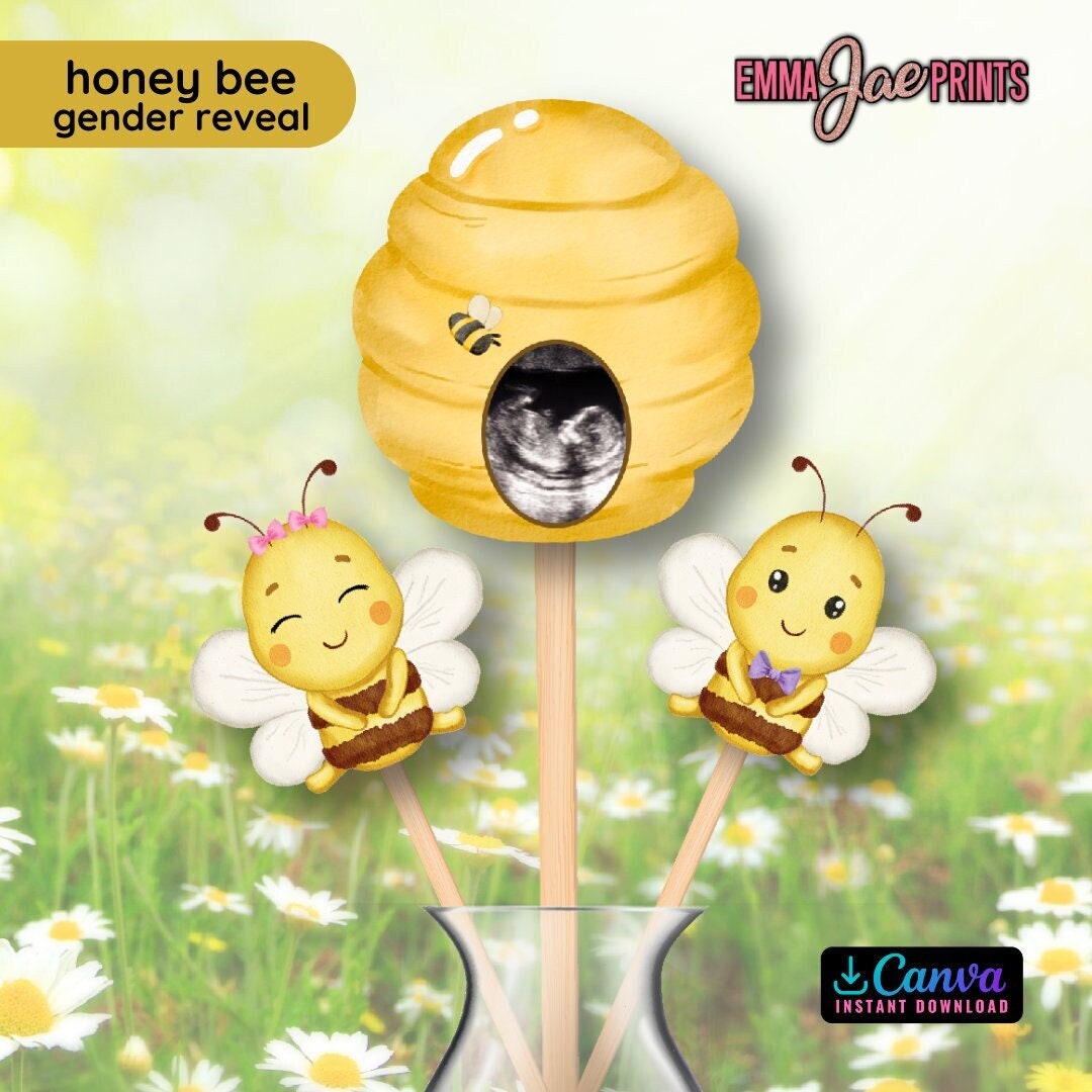 What Will Baby Bee Gender Reveal DIY Centerpiece Template, He or She ...