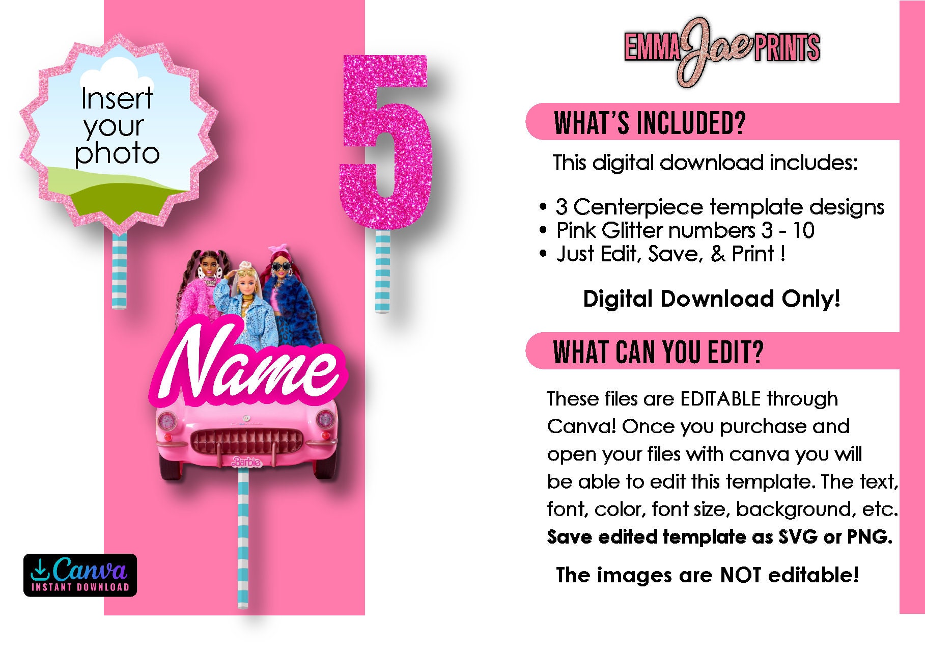 Editable DIY Doll Birthday Centerpiece Doll Printable - Etsy