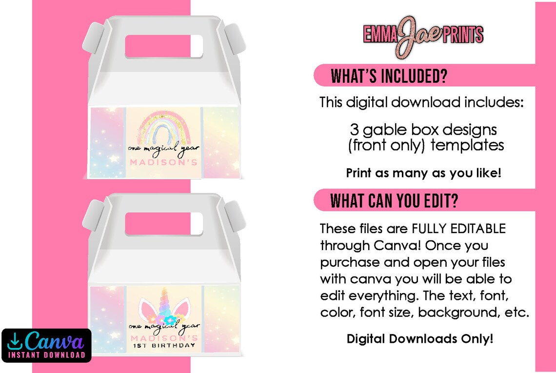 Unicorn First Birthday Gable Box Design Magical One 1st Etsy Unicorn first birthday gable box design magical one 1st etsy