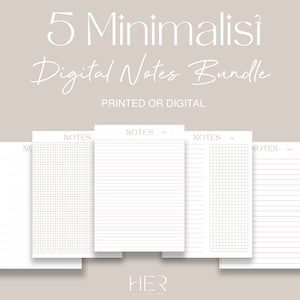 Minimalist Notes Bundle, Digital/Printable notes, Writing paper, Study notes, Blank notes template, Lined, Dotted & Grid paper, Organisation