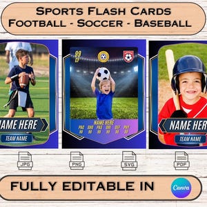 Plantilla de tarjeta didáctica de deportes Plantilla de tarjeta didáctica editable de fútbol Plantilla de tarjeta didáctica personalizada de fútbol Plantilla de descarga instantánea de béisbol