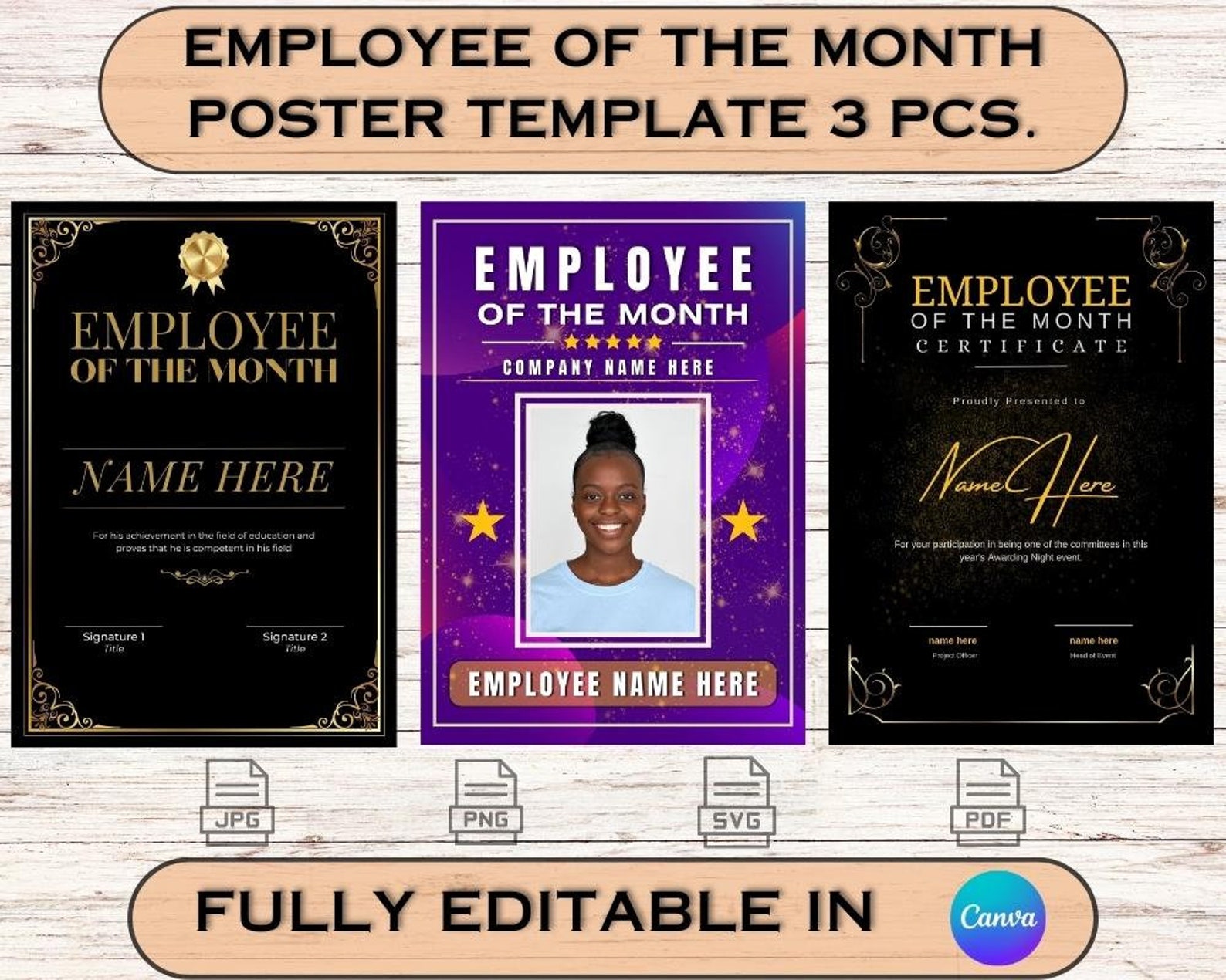 Employee of the Month Certificate Template Fully Editable and
