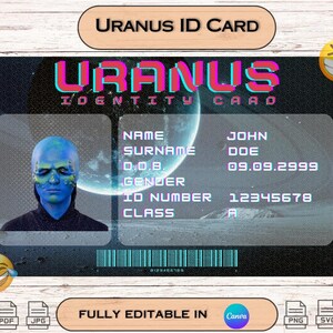 Uranus ID-kortmall: Redigerbar ny rolig present (digital nedladdning)