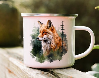 Clever forest companion - fox enamel mug for nature lovers