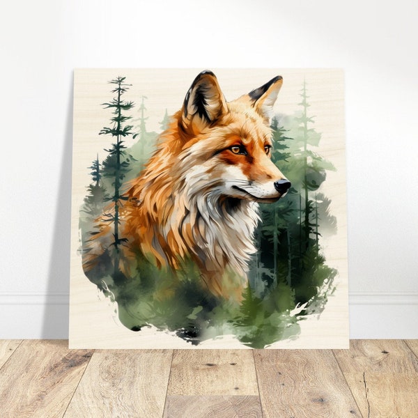 Rustic Fox Wall Art, Fox wood print, Nature-inspired Print, wooden wall art