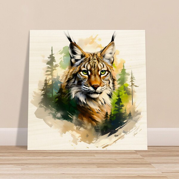 Forest Lynx Print on Wood - Majestic Wildlife Wall Art, Premium Print on Wood