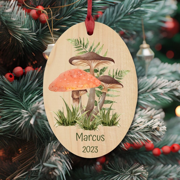 Cottagecore Mushroom Gift, Mushroom Ornament, Wooden Ornaments, Personized Christmas Ornaments, Person Ornament Personalized, Nature Gifts