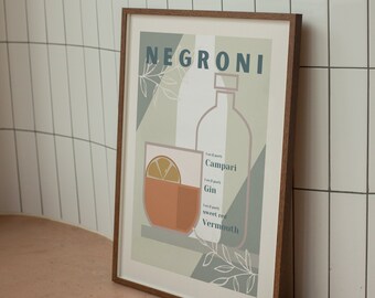 Negroni Vintage Wall Art, Poster, Negroni Cocktail Art, Decor, Drinks Print, Modern Illustration, Alcohol Gift,  Minimal Design, Home Decor