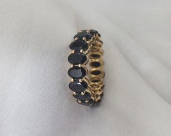 Anello dell&#39;eternità in onice nero, anello impilabile con taglio ovale, argento sterling 925, gioiello da indossare ogni giorno, regalo per la mamma e i propri cari