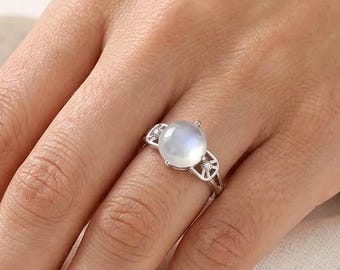 Minimalistischer Mondstein Edelstein Ring, 925 Sterling Silber, Oktober Geburtsstein